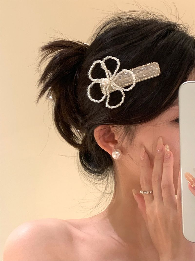 Auffällige limitierte Auflage südkoreanischer Dongdaemun Pearl Big Flower Damen Exquisite Pony-Clip, süße Seitenclip-Haar_voghion.com