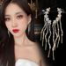 Light Luxury Crystal Leaf Integrated Earclip Earrings, Super Fairy Tassel Earrings, Temperament Flash Diamond Earbone Nails_voghion.com