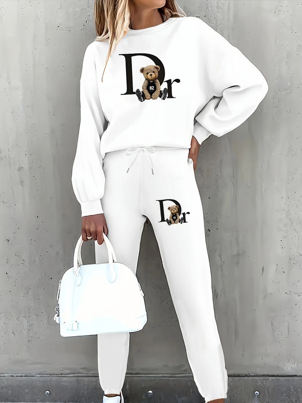 Women's Printed Two Piece Tracksuit, Long Sleeve Pullover Top And Drawstring Waist Pants, Casual Sportswear For Spring And Fall_voghion.com