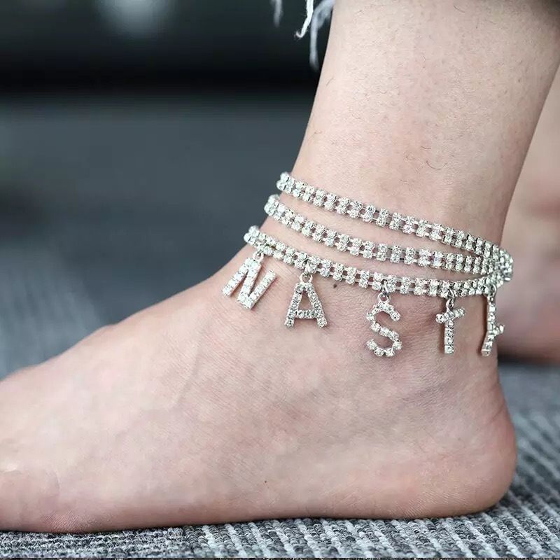 New Product Full Diamond Personalized Letter NASTY Chain Fashionable and Sexy Beach Multi layer Foot Accessories for_voghion.com