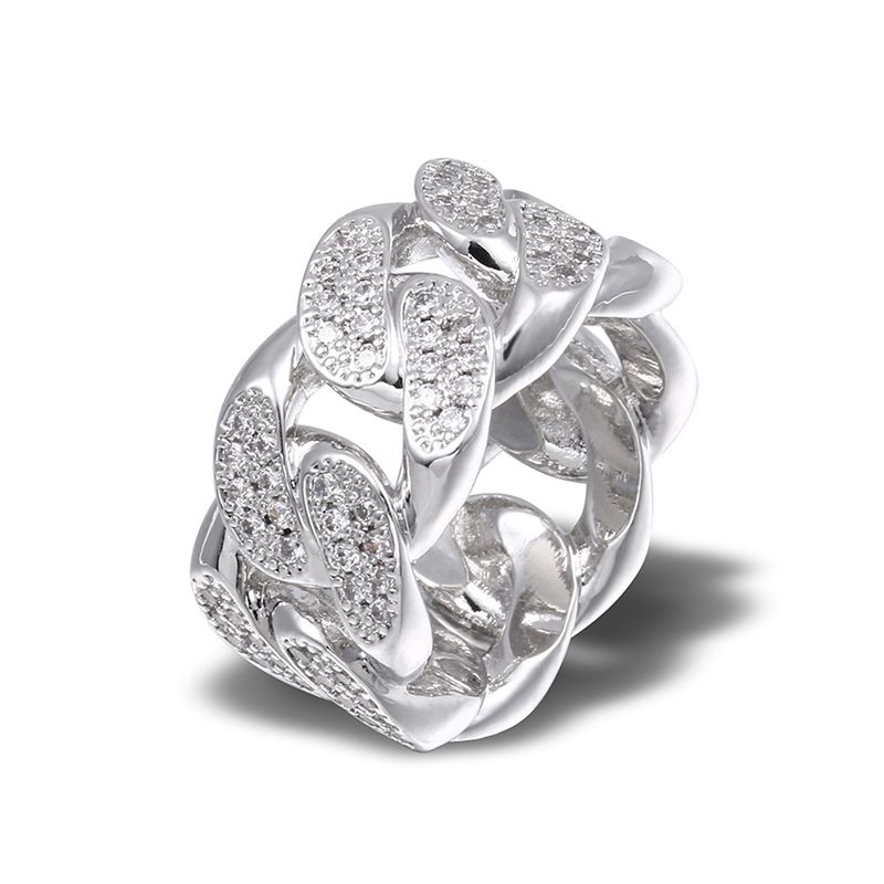 Anello cubano da uomo con micro catena in zirconi intarsiati Hip Hop_voghion.com