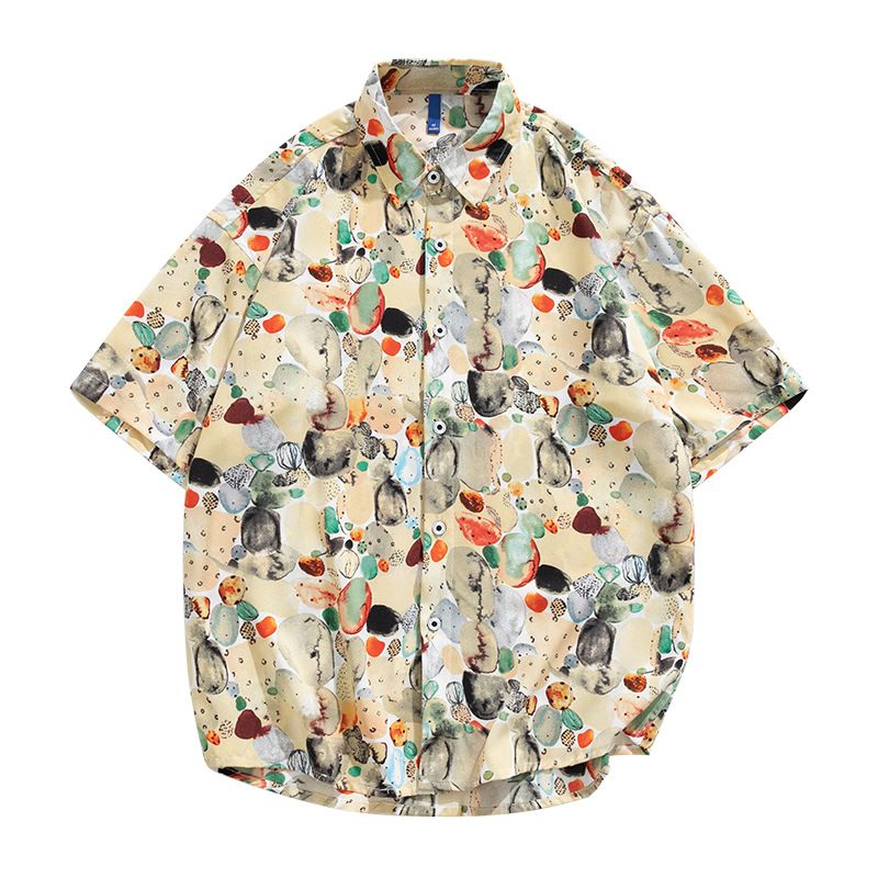 Chemise hawaïenne à manches courtes pour homme, vêtement d'été respirant, drapé, imprimé intégral, tendance, plage, personnalité, motif floral_voghion.com