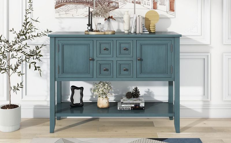 TREXM Cambridge Series Ample Storage Vintage Console Table With Four Small Drawers And Bottom Shelf For Living Rooms, Entrances And Kitchens (Dark B_voghion.com