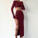 2025 Spring Summer New Women's Fashion Solid Color Casual Round Neck Sleeve Top Slim Tie Long Dress Set_voghion.com