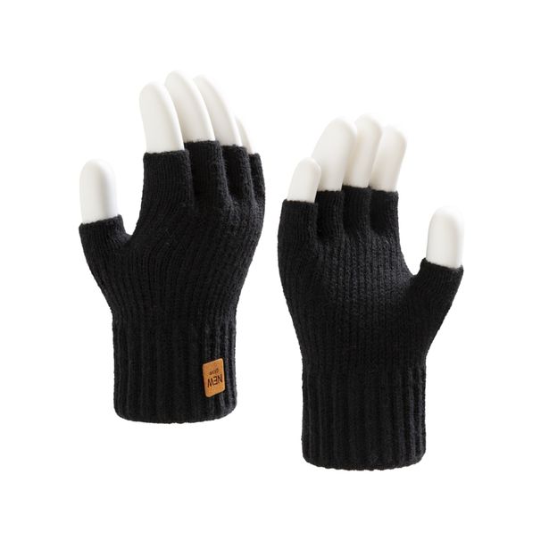 New Alpaca Wool For Cycling, Autumn And Winter, Warm, Fleece-Lined, Half-Finger, Work Gloves, Thickened, Cold-Proof,_voghion.com