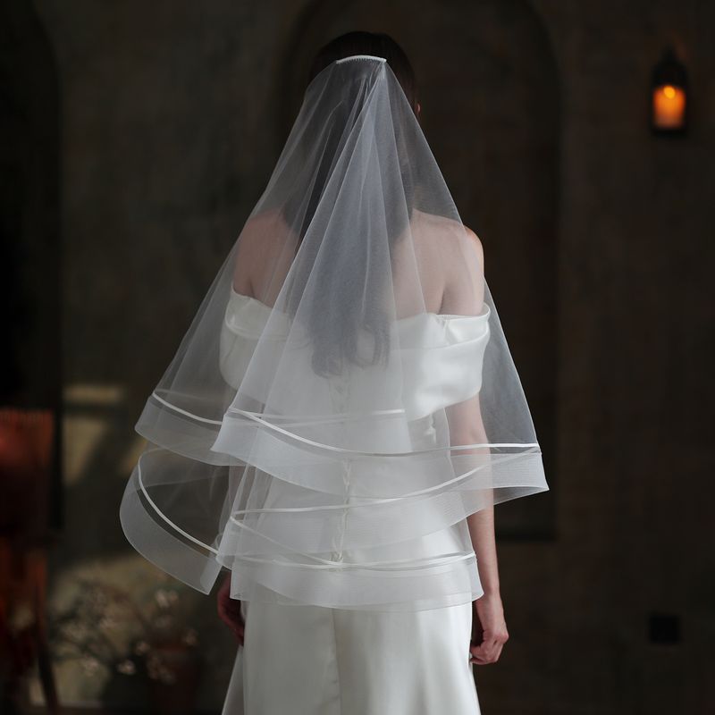 White Double Layer Elastic Mesh Hemming Veil Bridal Wedding Travel Photography Super Fairy Wedding Headwear _voghion.com