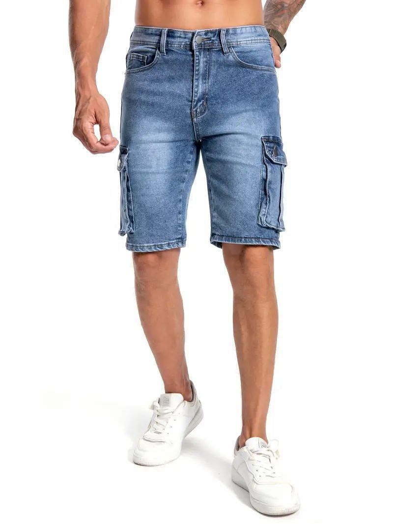 Herrenbekleidung Multi Pocket Micro Stretch Denim Shorts 5 Punkt Arbeitskleidung Casual Jeans_voghion.com