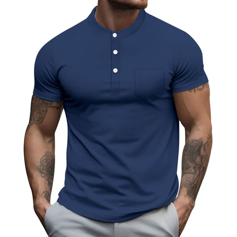 Herrenbekleidung Neues Rundhals-Poloshirt mit Knopfleiste und kurzen Ärmeln für Herren_voghion.com