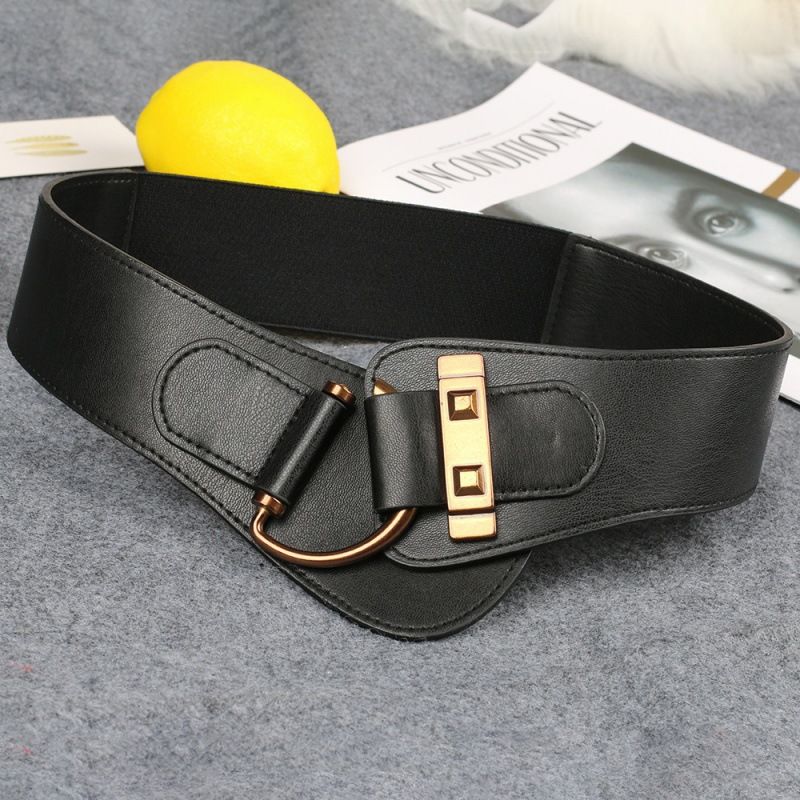 Retro D-Buckle Belt - Elastic Wide Waist Belt For Women_voghion.com