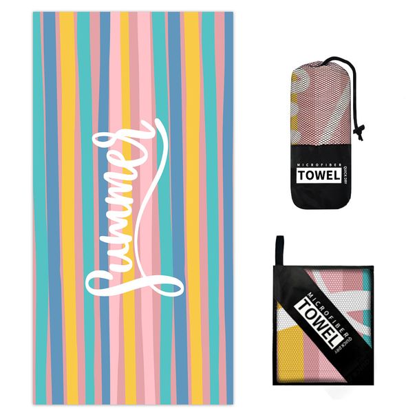 Toalha de praia de veludo frente e verso da série listrada da moda, toalha de fibra ultrafina, toalha de banho impressa_voghion.com