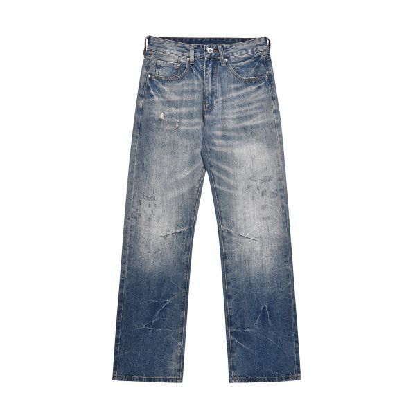 Herrenbekleidung High Street Retro gewaschene lockere weite Beine leicht ausgestellte schmutzig gefärbte Patchwork-zerrissene Jeans Jeans_voghion.com