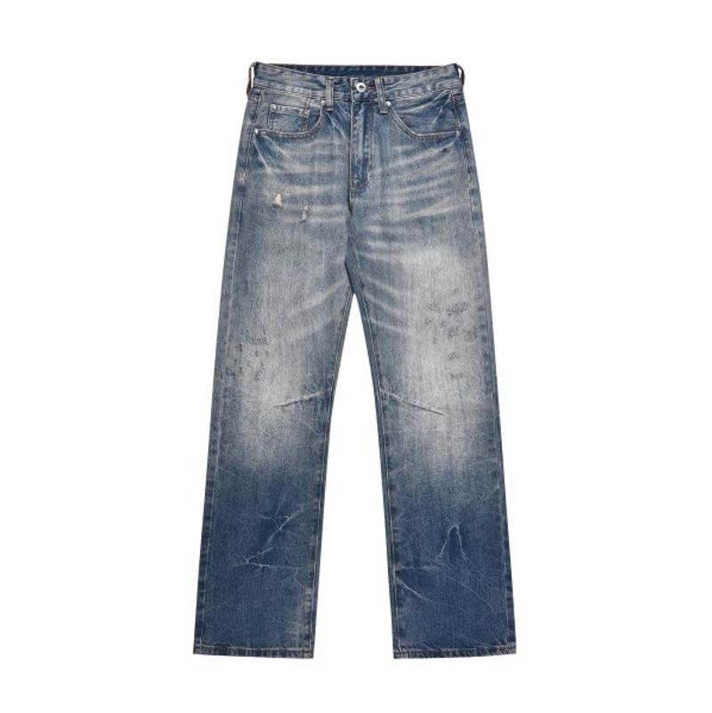 Men's Clothing high street retro washed loose wide leg slightly flared dirty dyed patchwork ripped jeans jeans_voghion.com