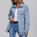 Women's Oversized Button Denim Jacket, Long Sleeve Casual Coat With Polo Collar, Lightweight Cotton Blend (50%-70%) For Spring & Fall_voghion.com