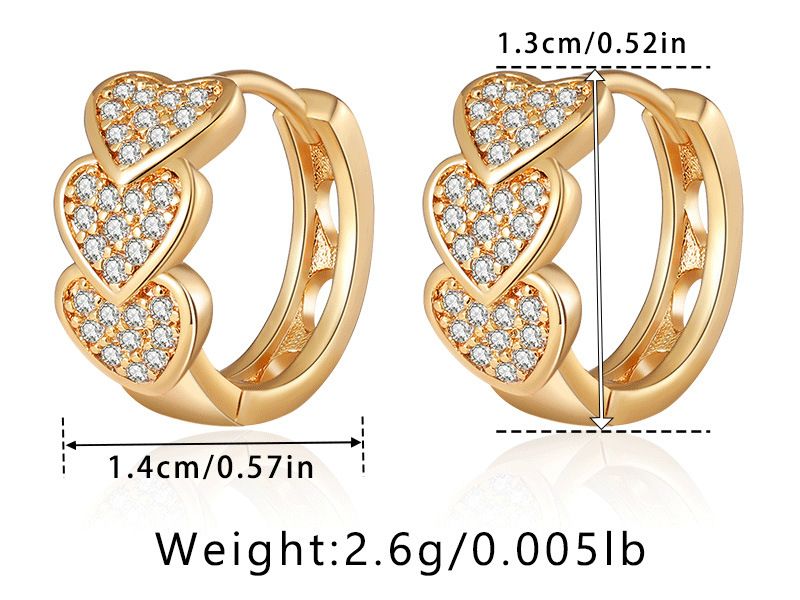 Pendientes pequeños de corazón fresco, chapado en oro auténtico, estilo minimalista INS, anillo sencillo, pendientes de corazón de melocotón dulce_voghion.com