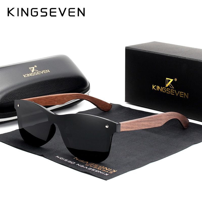 KINGSEVEN  Walnut Wood Sunglasses Polarized Wooden Brand Designer Rimless Mirrored Square Sun Glasses For Women/Men_voghion.com
