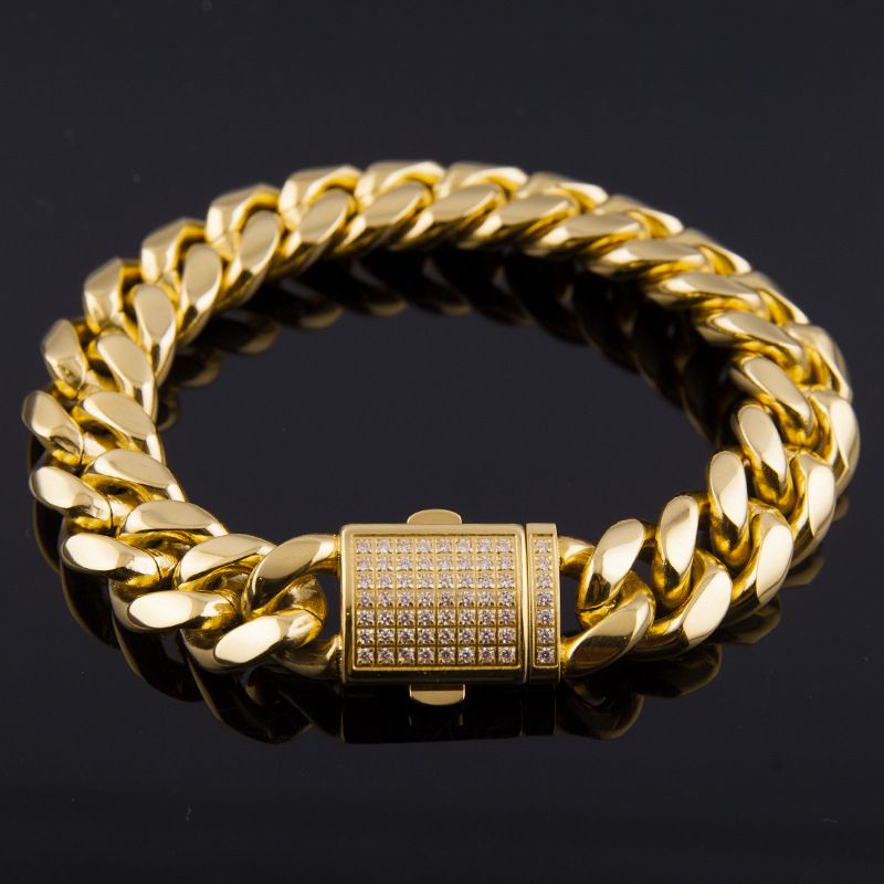 Hip Hop Stainless Inlaid Men's Titanium Steel Bracelet Cuban Chain Fashion Full Diamond_voghion.com