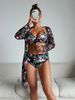 Women's fashion high-end sexy multi-color printed bikini BIKINI three-piece women's swimsuit_voghion.com