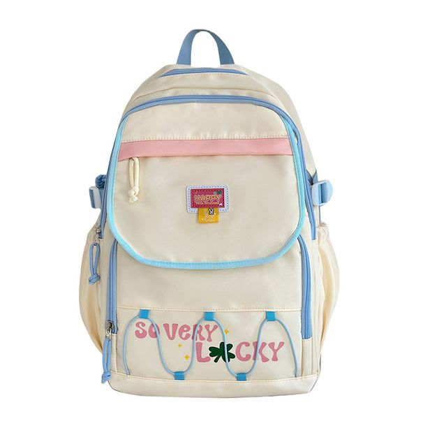 GY8637 Unisex Nylon School Backpack With Cushioned Straps, Large Capacity Bookbag For Middle & High School Students, Trendy Color Block Design_voghion.com