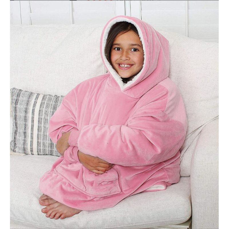 Coperta calda e versatile per la TV dei bambini - Stile felpa in pile riciclato, con cappuccio per un calore extra, perfetta per le partite, i viaggi in macchina e il tempo trascorso davanti alla TV in casa_voghion.com