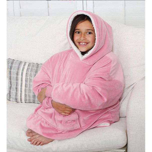 Coperta calda e versatile per la TV dei bambini - Stile felpa in pile riciclato, con cappuccio per un calore extra, perfetta per le partite, i viaggi in macchina e il tempo trascorso davanti alla TV in casa_voghion.com