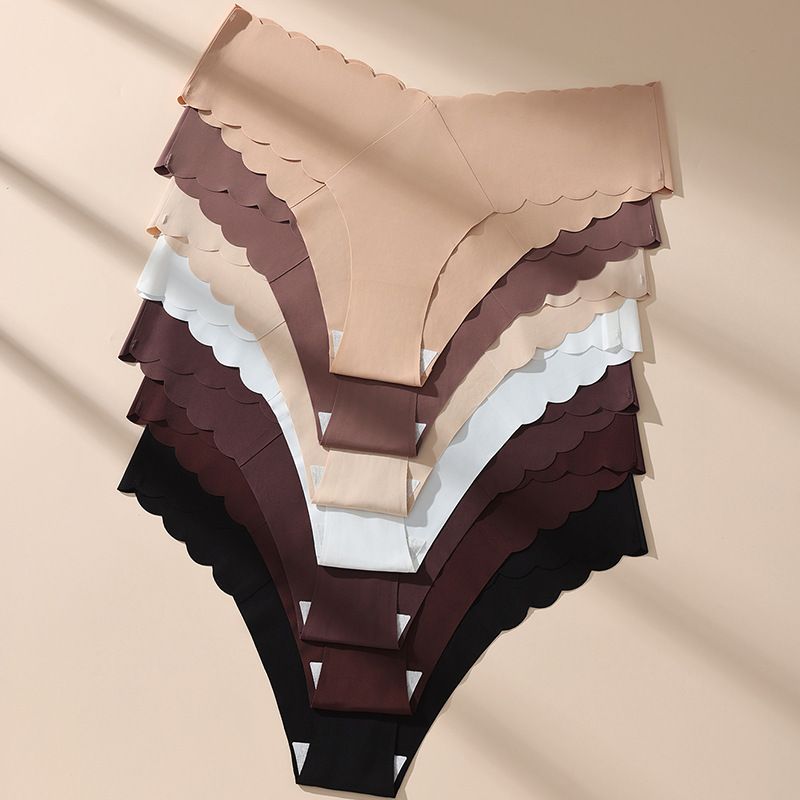 Underwear Sexy Wave Edge Quick Drying Ice Silk Underwear For Women Large Size Solid Color V Shaped Low Waist Cotton Crotch Underwear_voghion.com