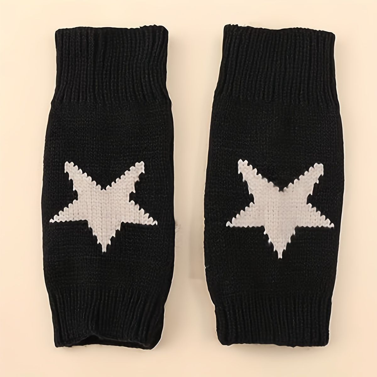 Cute Five-Pointed Star Black For Men And Women Winter Student Writing Simple Knitted Fingerless Warm Gloves Cross-Border_voghion.com