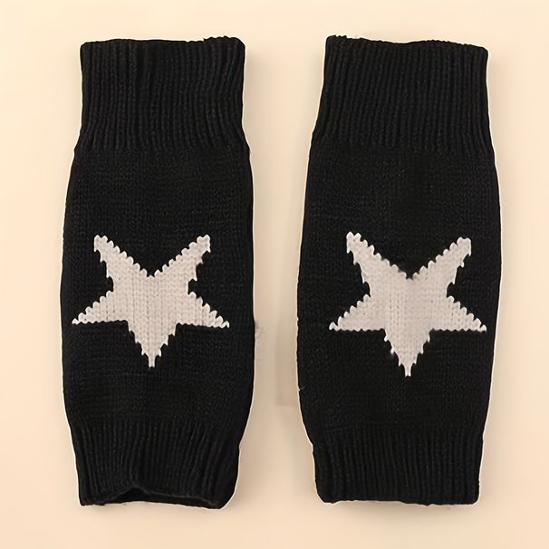 Cute Five-Pointed Star Black For Men And Women Winter Student Writing Simple Knitted Fingerless Warm Gloves Cross-Border_voghion.com