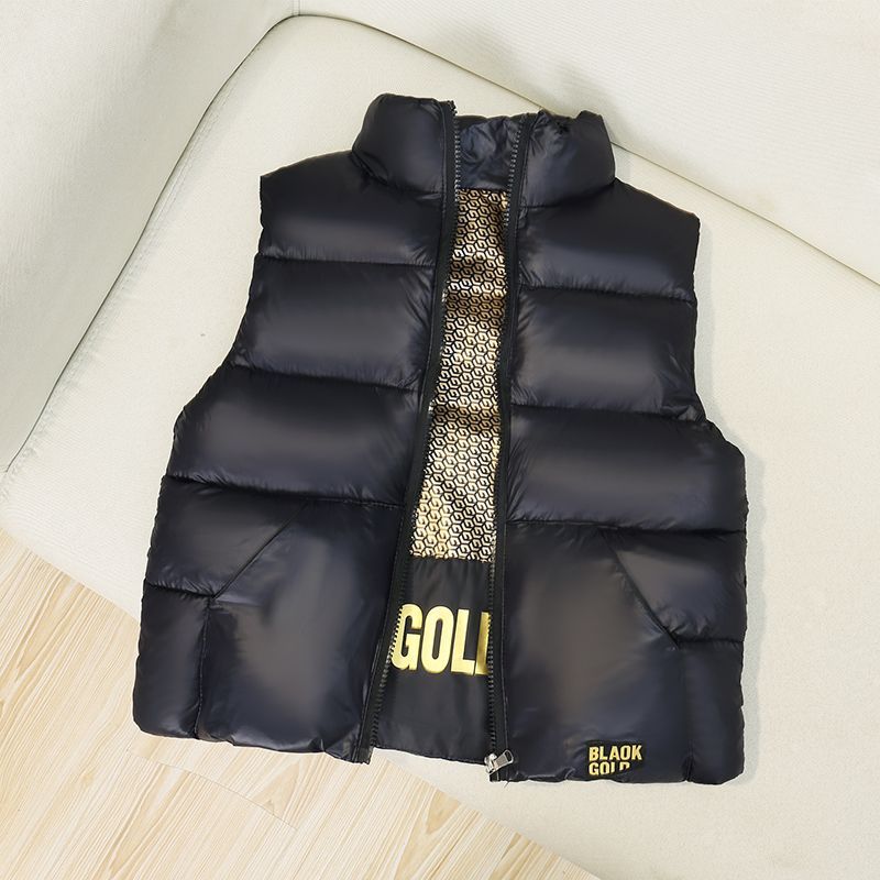Children's Down Cotton Black Gold Self-Heating Stand Collar Winter Outerwear Thickened Big Kids Warm Vest Stylish_voghion.com