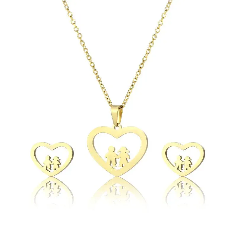 Collane con ciondolo piccolo in acciaio inossidabile famiglia amore cuore ragazzo ragazza bambino collana a catena set donne madre matrimonio_voghion.com