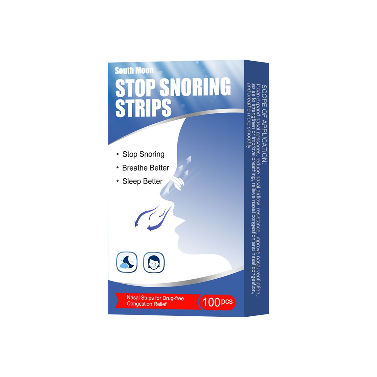 Patch nasal anti-ronflement Moon Ventilation Sud Correction respiration bouche ouverte, ronflement, expansion physique_voghion.com