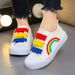 Mother & Kids Children's canvas shoes 2024 spring and autumn new sports shoes for girls kindergarten baby rainbow sneakers for boys white shoes_voghion.com