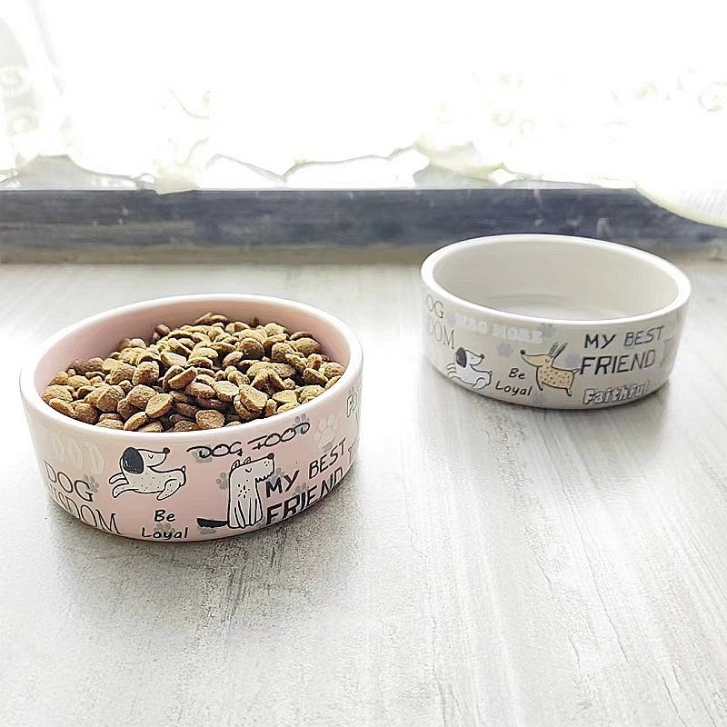 ELITE Ceramic English Cartoon Pet Food Cat Dog Bowl Universal Easy to Clean_voghion.com