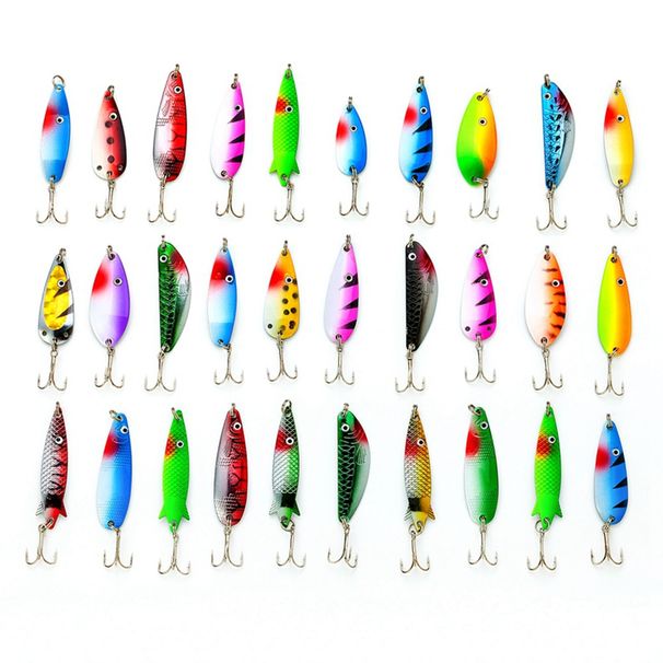 Strumenti da pesca 30 set di esche in lamiera di ferro con paillettes multicolore a forma di pesce, tre ganci combinati, attrezzi da pesca, esche da pesca_voghion.com