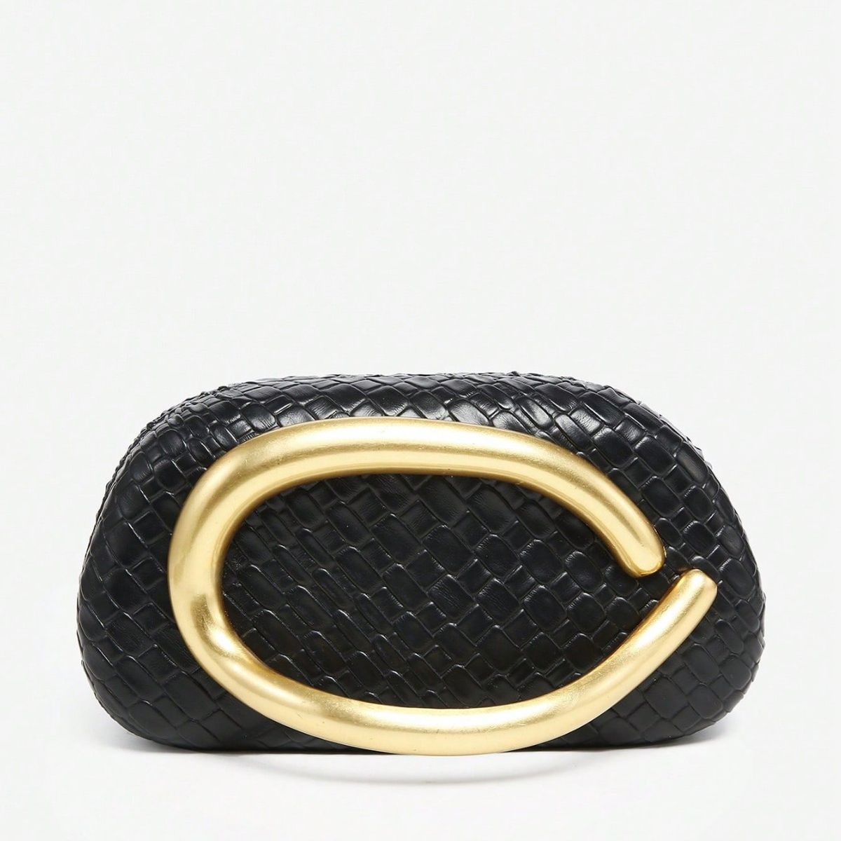 Simple Metal Ancora Red Gold Decorative Woven Leather Solid Color Box-shaped Clutch Evening Bag_voghion.com