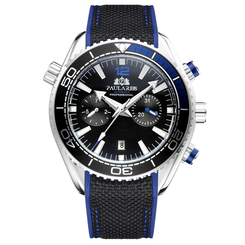 Men Automatic Self Wind Mechanical Canvas Rubber Strap Orange Blue Red Multifunction Date Month_voghion.com