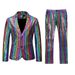 CT Men's European Size Rainbow Plaid Gold Foil Stage Nightclub Cool Performance Shiny Suit Pants Two-Piece Set_voghion.com