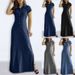 Denim Shirt Dress With Side Slits & Pockets – Oversized Collar A-Line Maxi Dress For Women (S-5XL, Gray/Light Blue/Black/Navy)_voghion.com
