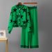Classic Star Contrast Color Round Neck Short Fit Elegant Knit Blazer & Pants Set For Women Women's Clothing_voghion.com