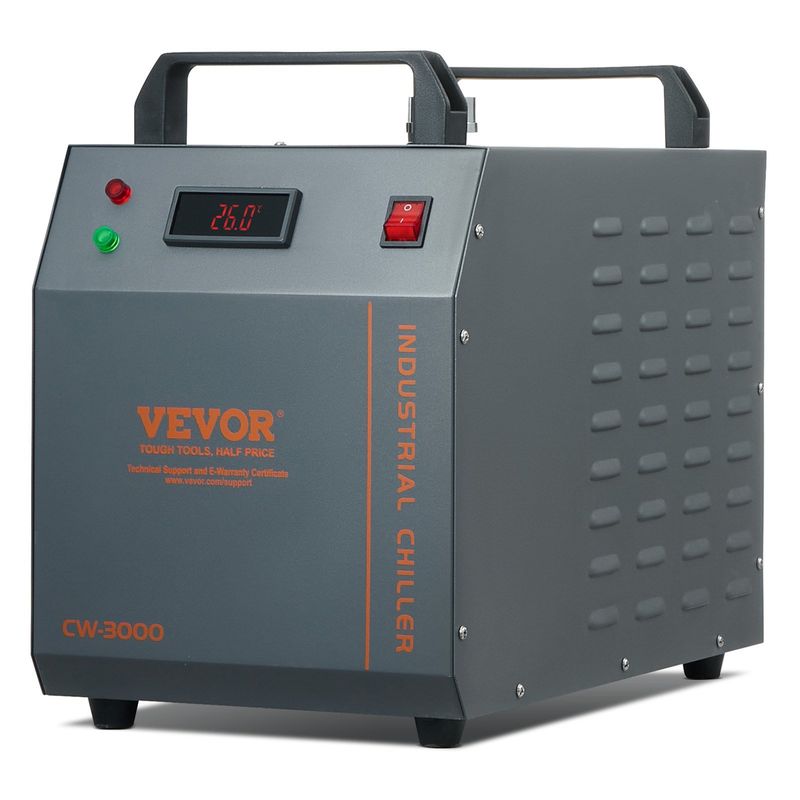 Industrial Water Chiller, CW-3000, 80W Air-Cooled Industrial Water Cooler Cooling System with 12 L Water Tank Capacity 12 L/min Maximum Flow Rate, for_voghion.com