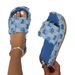 Women's platform with fur and color blocking denim slippers, lazy women's slippers_voghion.com