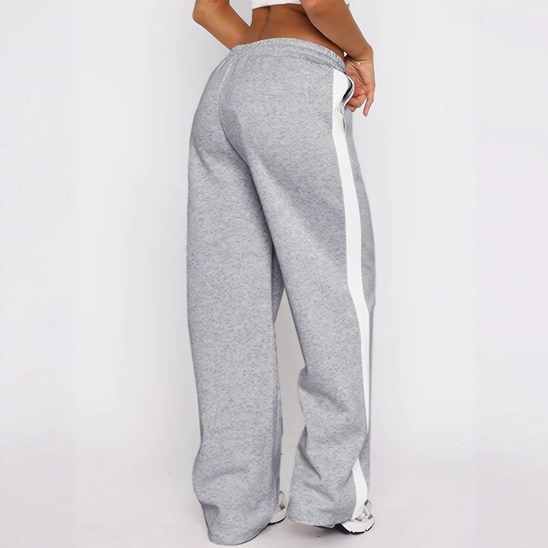 Contrasterende kleurblok joggingbroek voor dames met elastische taille en imitatie trekkoord - comfortabele losse casual broek_voghion.com