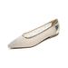 Shallow Single Shoes Female Flat Bottom Fairy Wind Mesh Soft Sole Gentle Pointed Rhinestone Flats_voghion.com