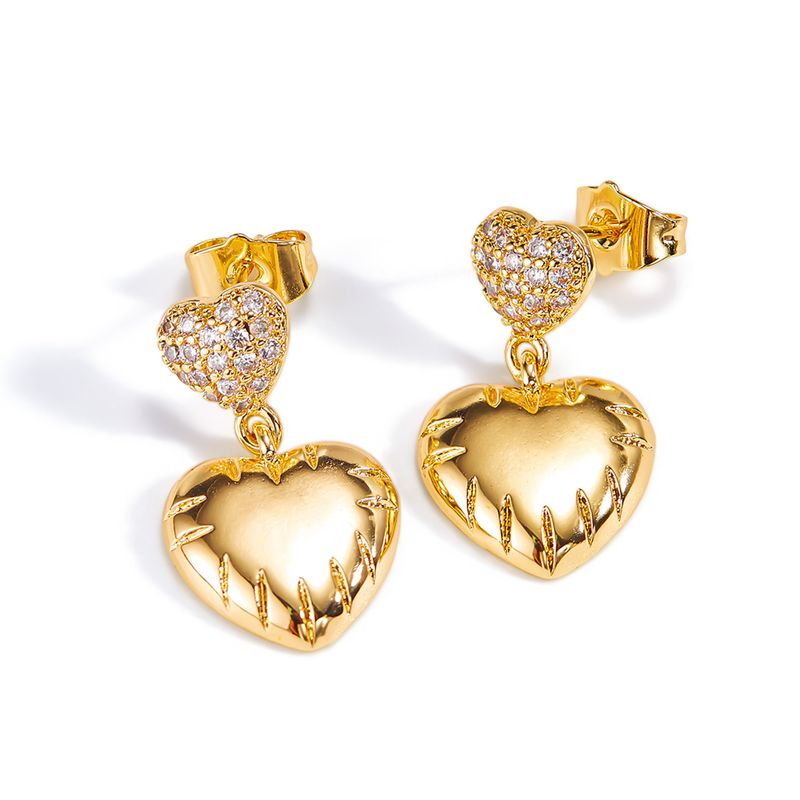 1 paio di orecchini pendenti in rame a forma di cuore e stella geometrica in stile semplice_voghion.com