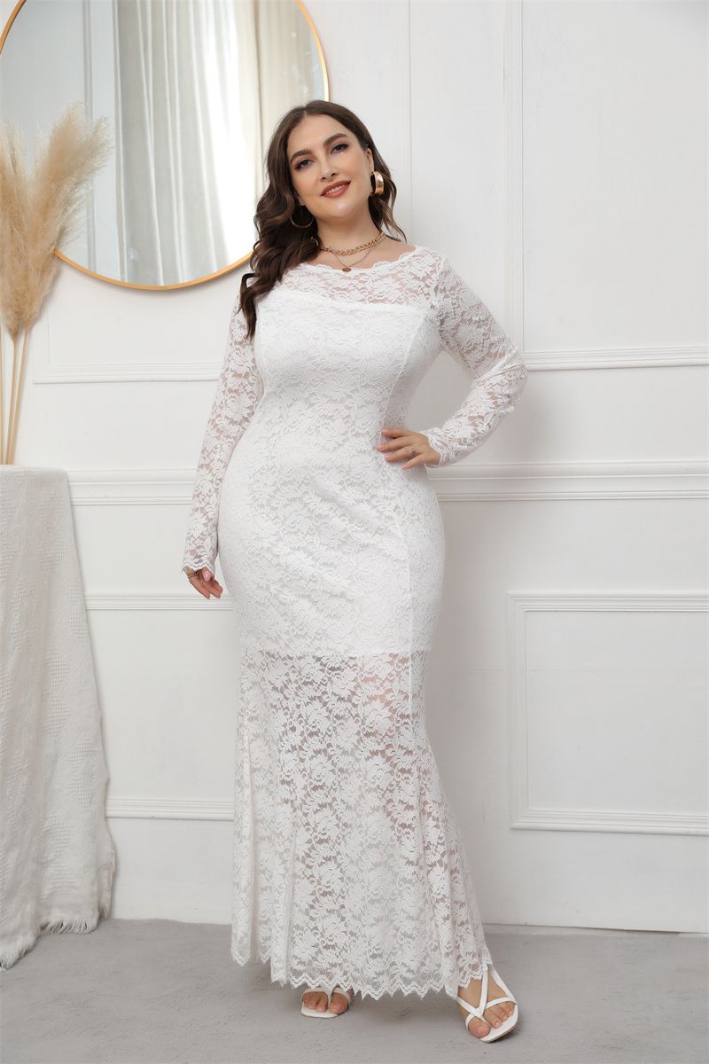 Spring 2023  Women's New Hollow Lace Fishtail Dress Evening Dress Long Plus size Dresses_voghion.com