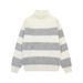 Suéter unisex de cuello alto de alta calidad, tejido a rayas con bordado plateado, de punto suave, para otoño e invierno._voghion.com