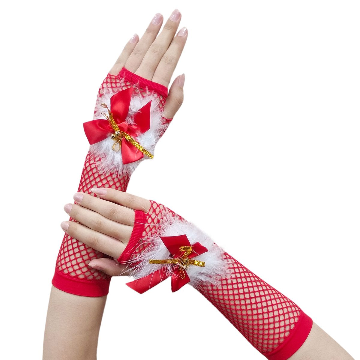 Cappello da cowboy western con cintura rossa nera e piuma di Natale, cappello da Babbo Natale, maniche, calze a rete_voghion.com