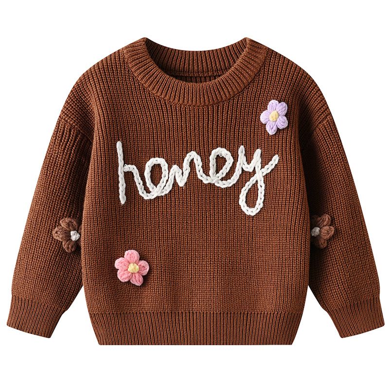 Ins Beliebte Cross Border Herbst und Winter Handbestickt HONEY Baby Baby Base Strickpullover Pullover Kinderpullover_voghion.com