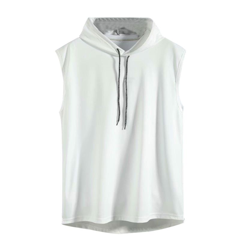 Mens Summer Sleeveless Drawstring Hooded for Tank Top Simple Solid Color Gym Fiess Sports T-Shirts Workout Hip Hop_voghion.com
