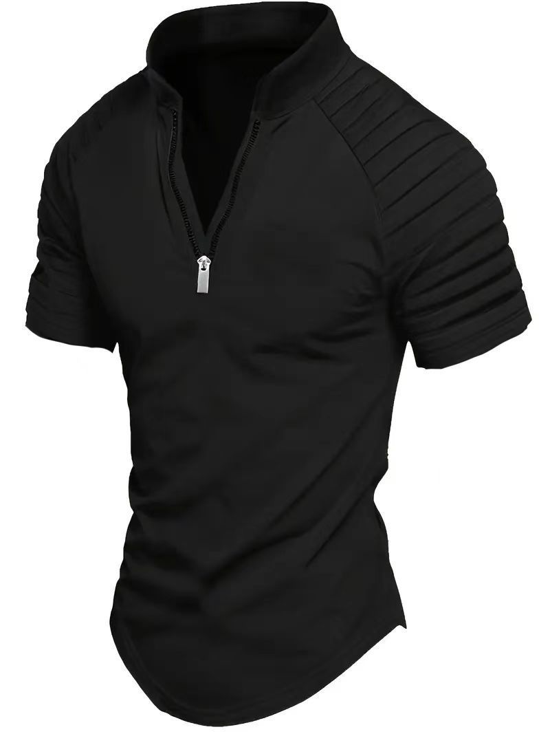 Camicia casual a maniche corte con cerniera, da uomo_voghion.com