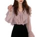 Chiffon a maniche lunghe per donna nella primavera estate 2024, con dolce design sottile, bordi irregolari con volant e un_voghion.com